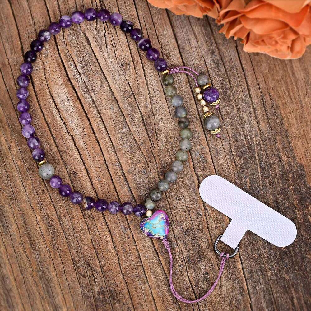 New Natural Stone Popular Cut Seven-Color Beads Purple Amethyst Cured Crystal Simple Phone Pendant Delivery