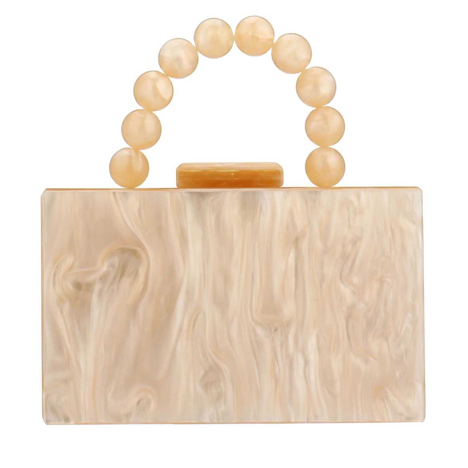 Women Beading Handbag Marble Acrylic Luxury Box Clutch Evening Bags Wedding Party Chain Shoulder Bags Ladies Dinner Dress Purses