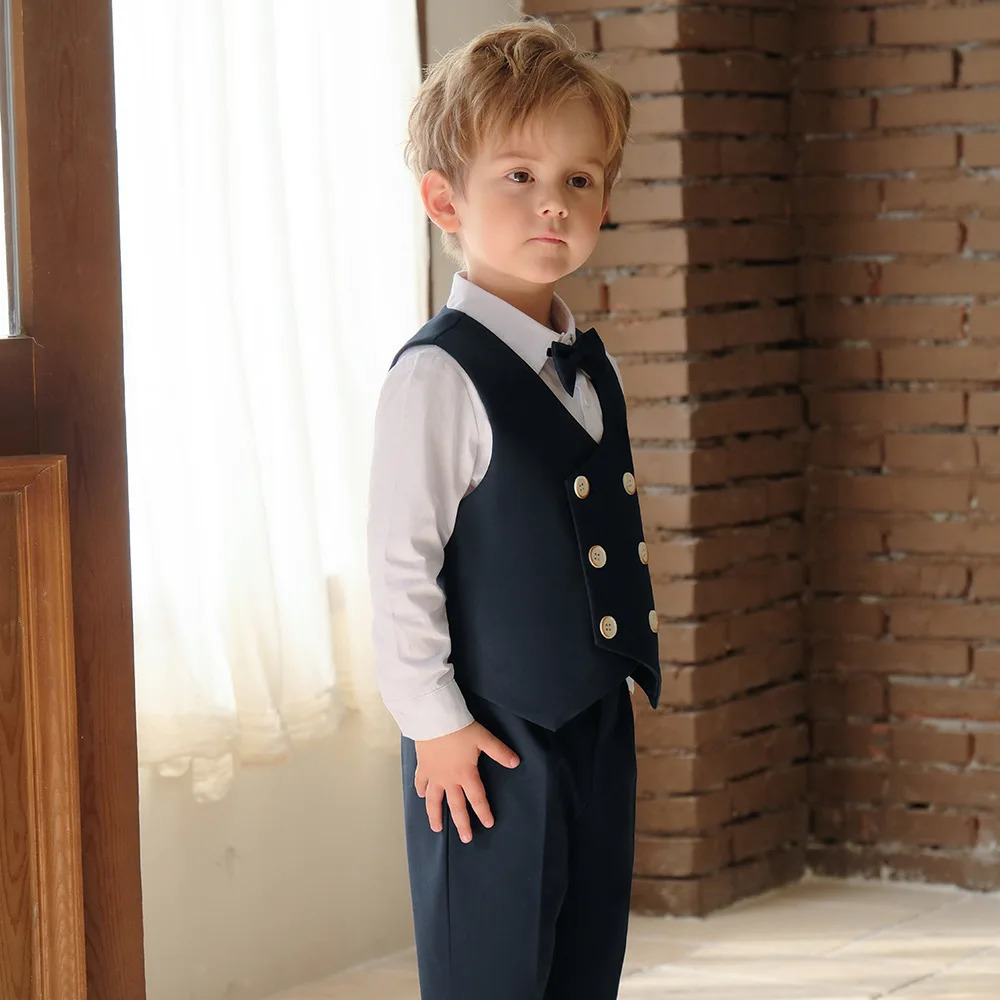 Childrens Formal Suit Set Spring Summer Boys Piano Birthday Wedding Pography Costume Kids Vest Pants Bowtie Flower Clothes 250704
