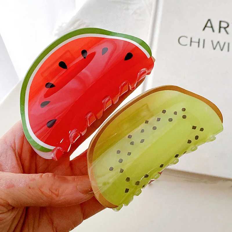Cute Acrylic Watermelon Kiwi Fruit Lemon Fruits Large Size Hair Clip Claw For Women New Transparent Geometric Hair Accessories Y250707