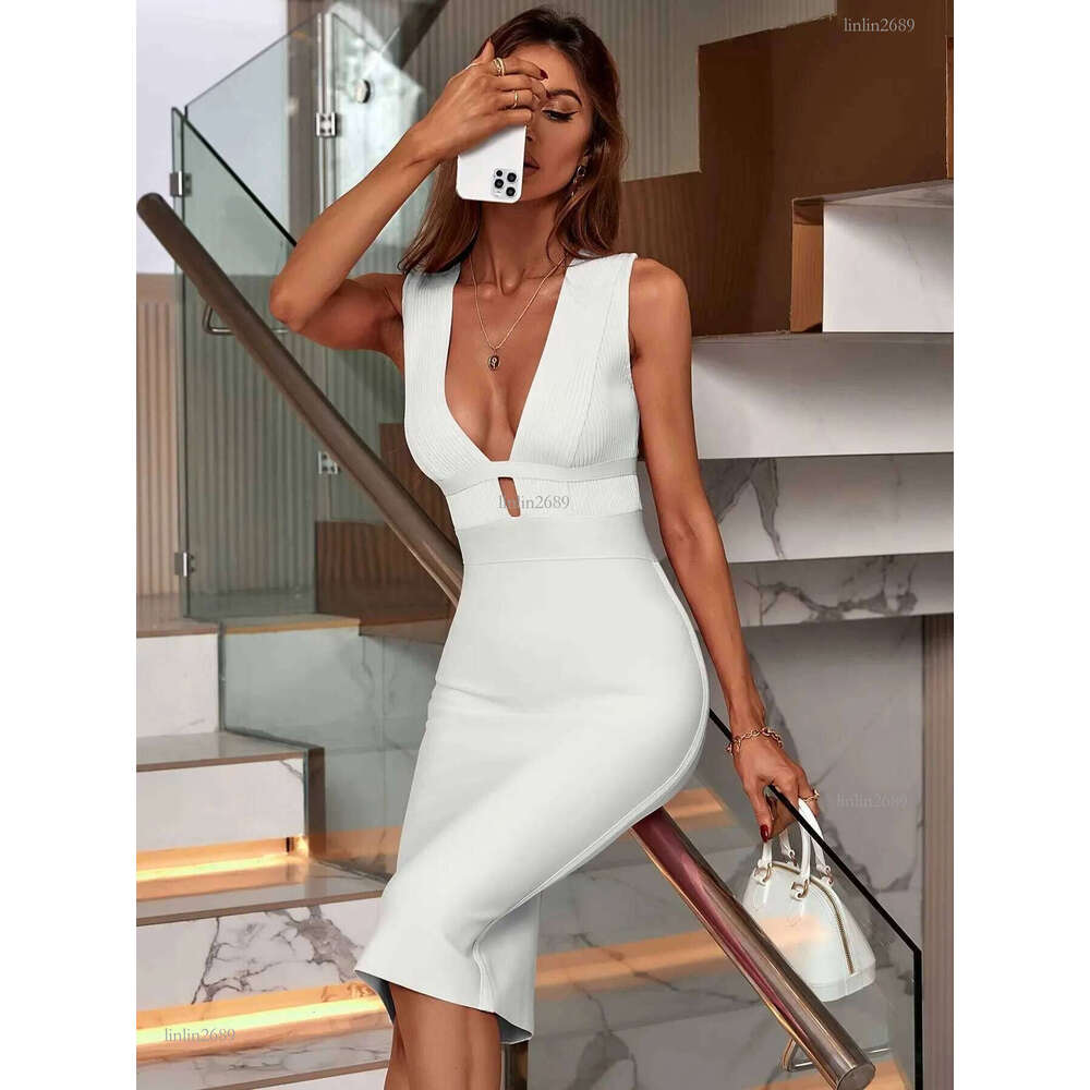 White Bandage Dress Women Party Dress Bodycon Elegant Sexy Evening Birthday Club Outfits Summer 2024XJ241217