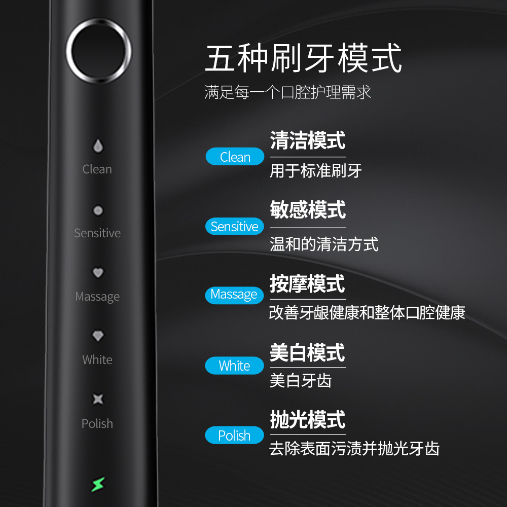 6 Brush Heads Sonic Electric Toothbrush Inductive Charging Soft Hair Portable Adult Toothbrush Gift231012