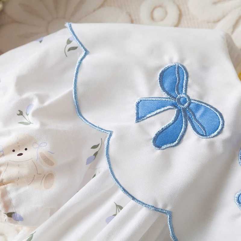 Baby Girl Summer Dress Full Print Flower Bow Short Sleeve Girl Dress Cute Cotton Bubble Sleeve Girl Princess Dress Baby Clothing R250707