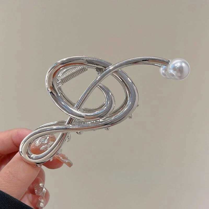 New Notes Metal Pearl Hair Claw Elegant Shark Clip Girls Ponytail Claw Clip 2023 New Hair Accessories Headwear Gift Z250707