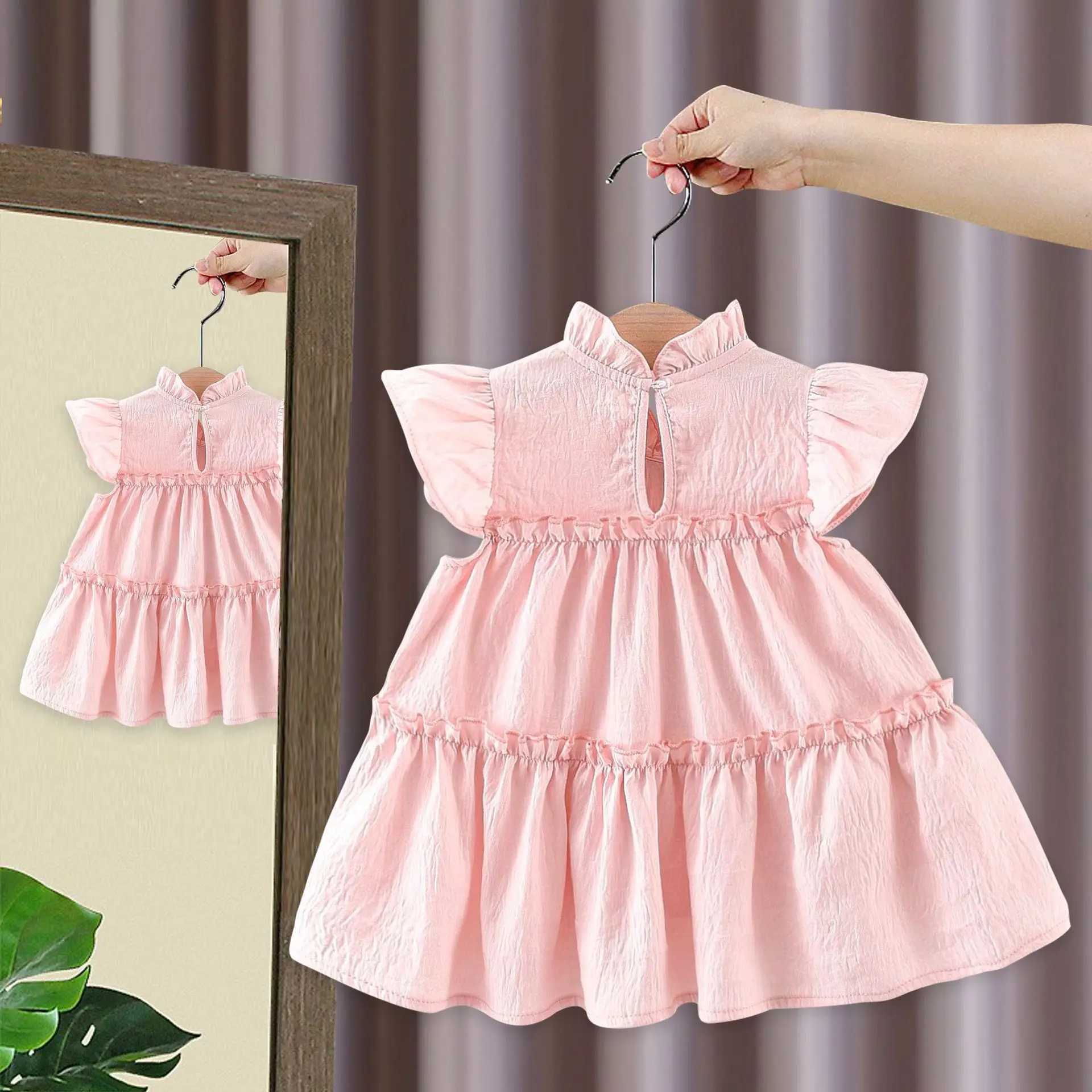 Baby Girl Dress In Summer Cute Solid Color With Small Flying Sleeves Sweet Tulip Childrens Princess Dress R250707
