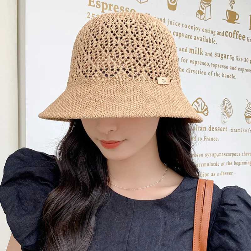 Female Spring Sun Protection Hollow Hat Summer Breathable Sun Shield Hat Versatile Fisherman Hat Bucket Hat Y250707