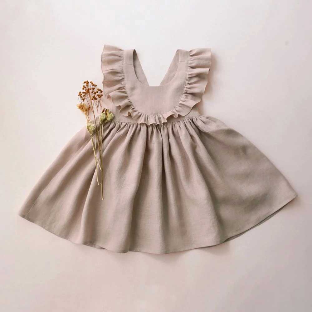 Tsute Toddler Girl Dress For Party Pink Summer Baby Girl Dress Linen Cotton Girl Clothes R250707
