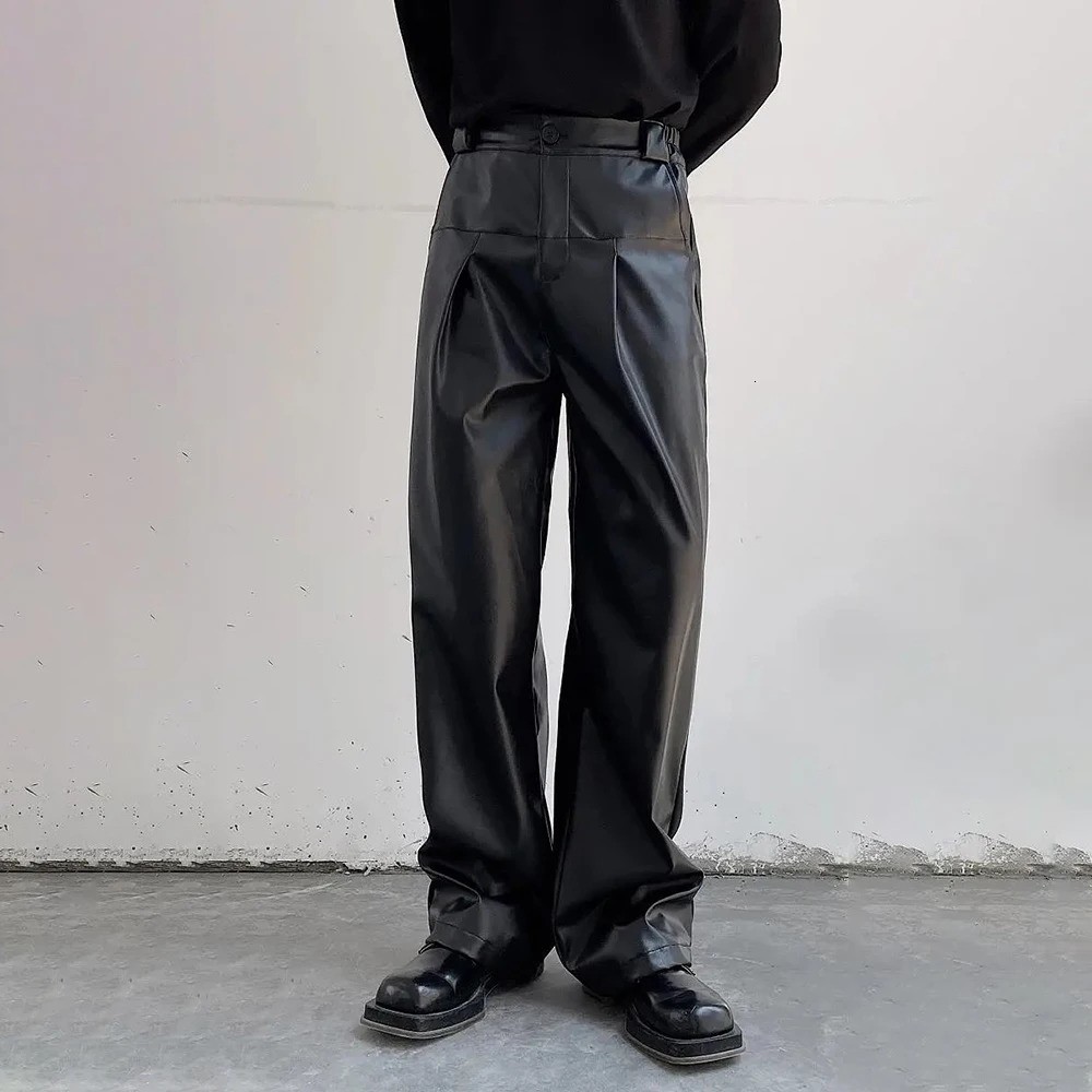 Mens Pu Leather Pants Performance Casual Trousers Autumn Streetwear Fashion Versatile Campus Straight MenS Clothing 250704