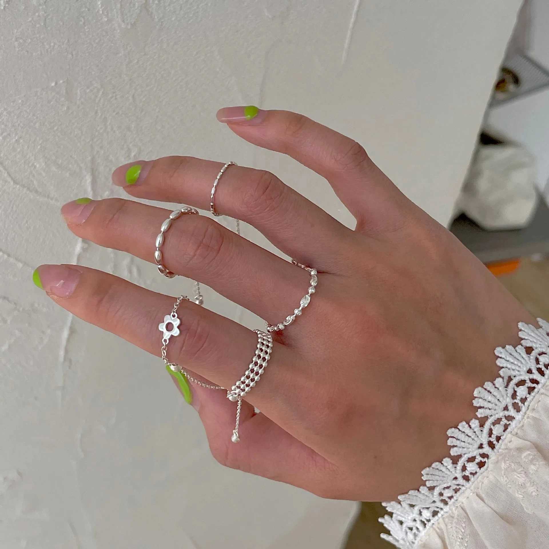 925 Sterling Silver Flower Ball Long Tassel Chain Adjustable Pull Ring for Women Index Finger Ring Trendy Fine Jewelry XJ250707