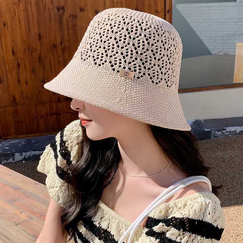Female Spring Sun Protection Hollow Hat Summer Breathable Sun Shield Hat Versatile Fisherman Hat Bucket Hat Y250707
