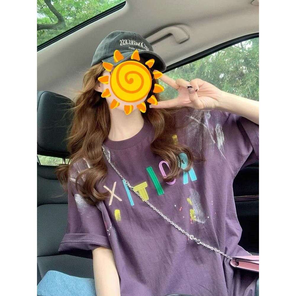 Plus Size Pure Cotton American Trendy Brand Letter Embroidery Short T-Shirt Summer New Korean Style Loose Half Sleeve Top B5