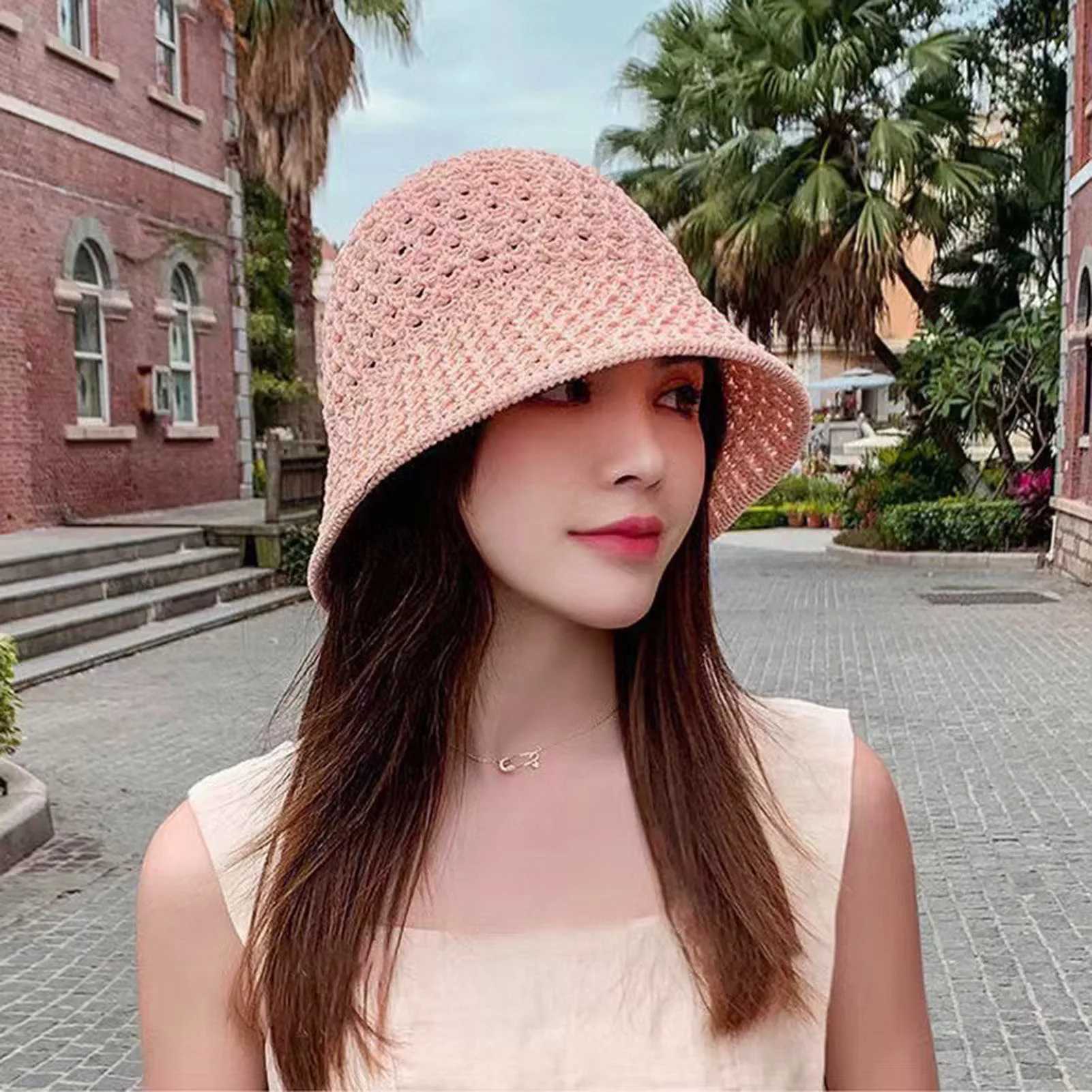 Summer Women Bucket Hat Hollow Out Thin Breathable Sun Hat Female Beach Cap Foldable Outdoor Japanese Leisure Fisherman Cap Y250707