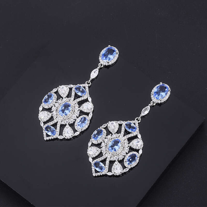 Tiktok Live S Sier Needle Trendy Faux Jewelry Accessories Red Treasure Tanzanite Blue Earrings For Women Ac2