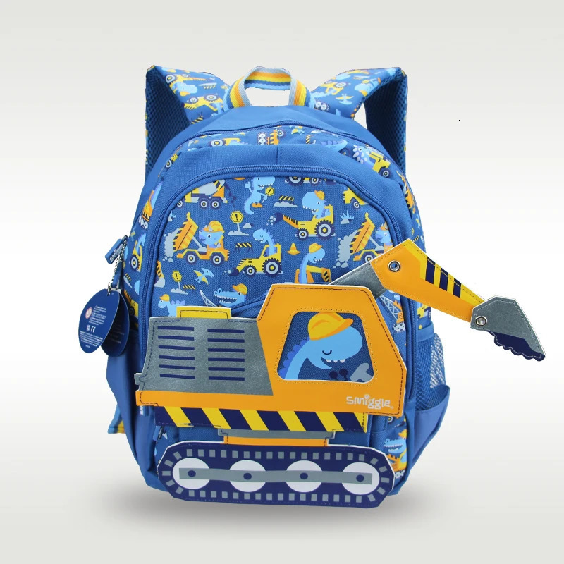 Australia smiggle original childrens schoolbag boys excavating machinery shoulder backpack Kawaii 3-7 year modeling bags 14 inc 250704