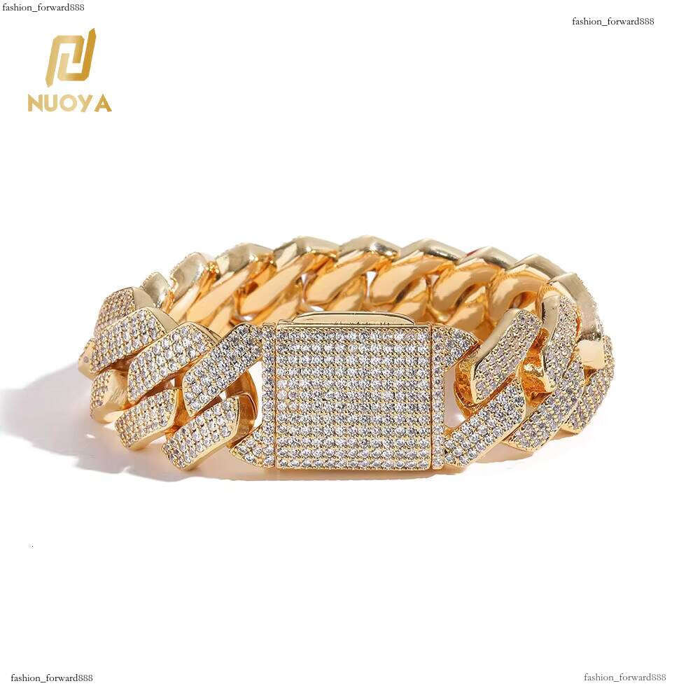 NUOYA Drop Shipping 20mm Gold Plated Iced Out Chains for Men Cubic Zirconia Prong Cuban Link Bracelet