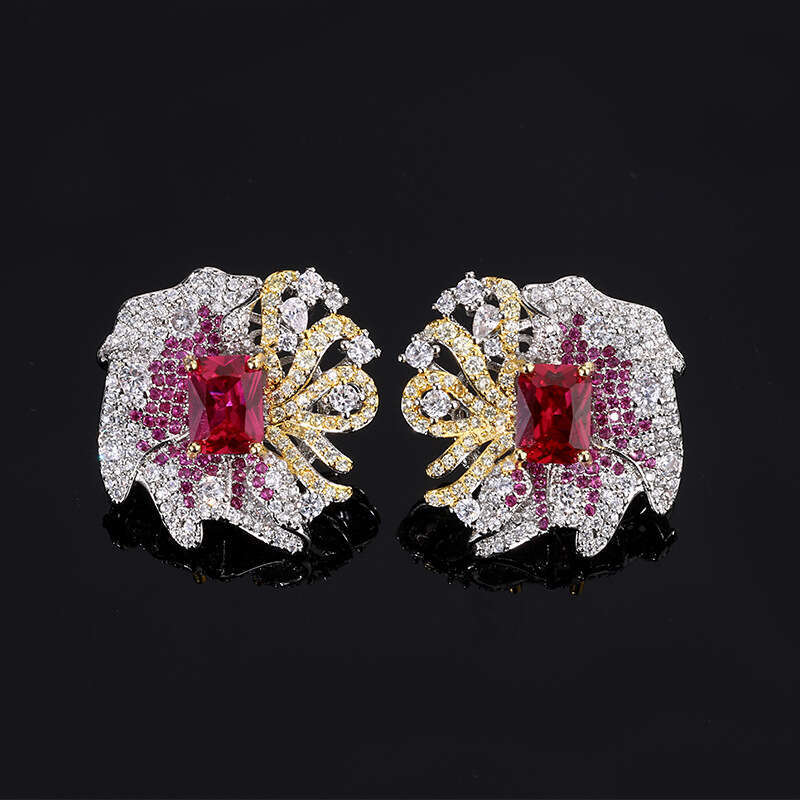 Autumn Winter New Jewelry Set Luxurious High-End Versatile Red Zircon Necklace Earrings Ring Full Dia Elegant Women's Wholesale 0F9