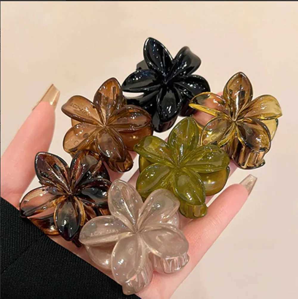 6Pcs/set Vintage Amber Leopard Print Color Jelly Flower Small Hair Clips Claw Clamp Hairpin Barrette Hair Accessory Y250707