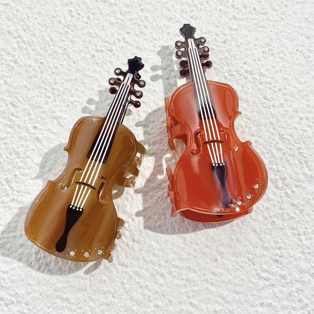 Fashion Acrylic Violin Shape Crab Hair Claw Clip For Women New Funny Outdoor Rhinestone Hair Clips Hair Accessories Tool Gifts Y250707
