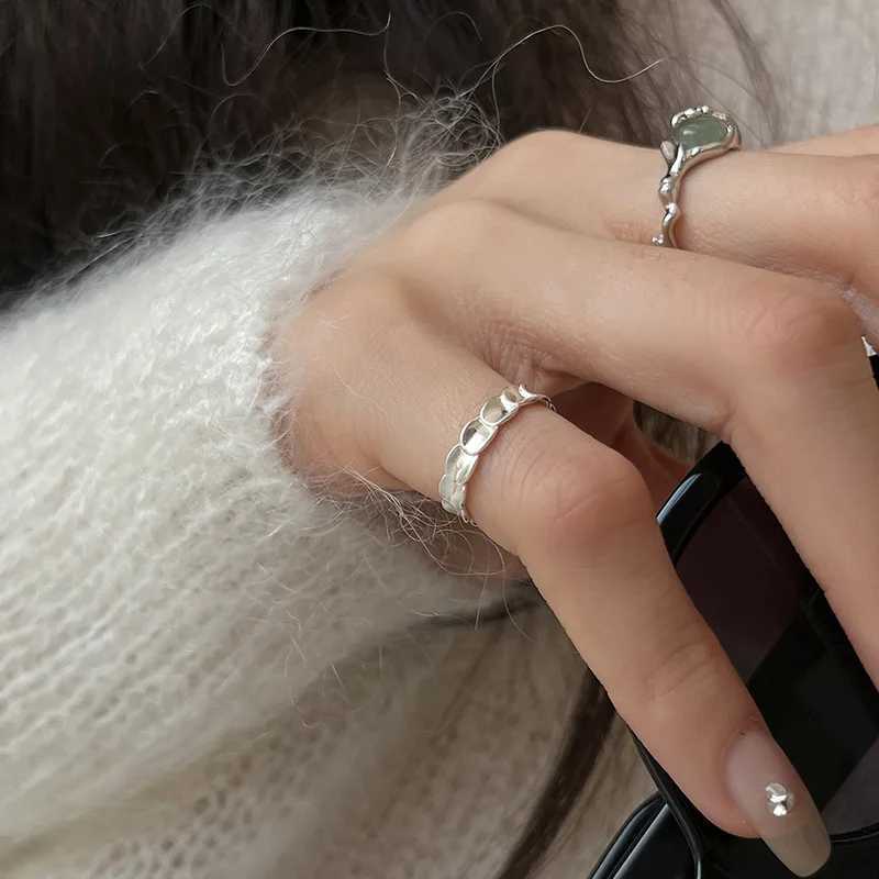 925 Sterling Silver Plated Liquid Lava Hetian Jade Bamboo Ring for Women Girl Gift Irregular Vintage Jewelry Dropshipping XJ250707