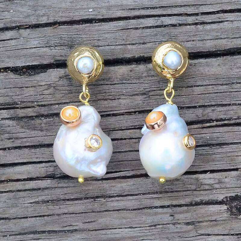 fashion DIY Natural Stone Pearl Pendant Women Jewelry bohemian Earrings
