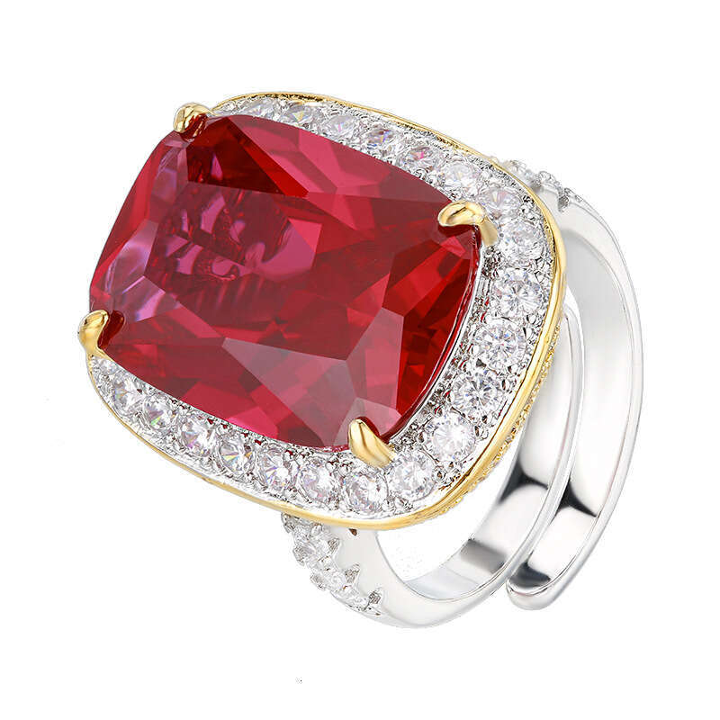 Hua Youmei Jewelry Ring Imitation Red Corundum Emerald Zircon Women's High-End Luxury Accessories 56F