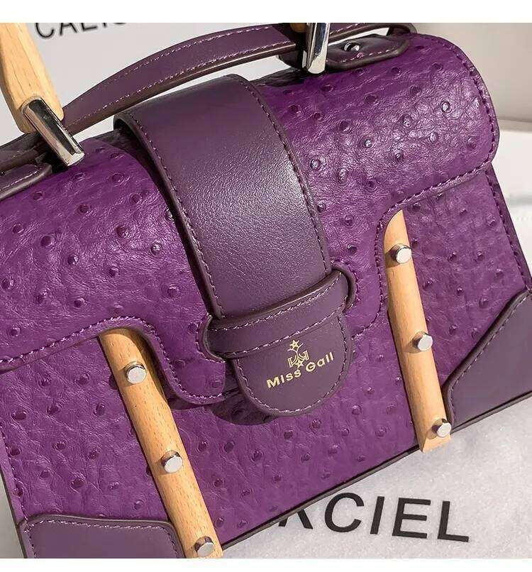 Fashion Purple Dots Wooden Handheld Square Textured Women Handbag High Quality Clutch Purse Messenger Bag