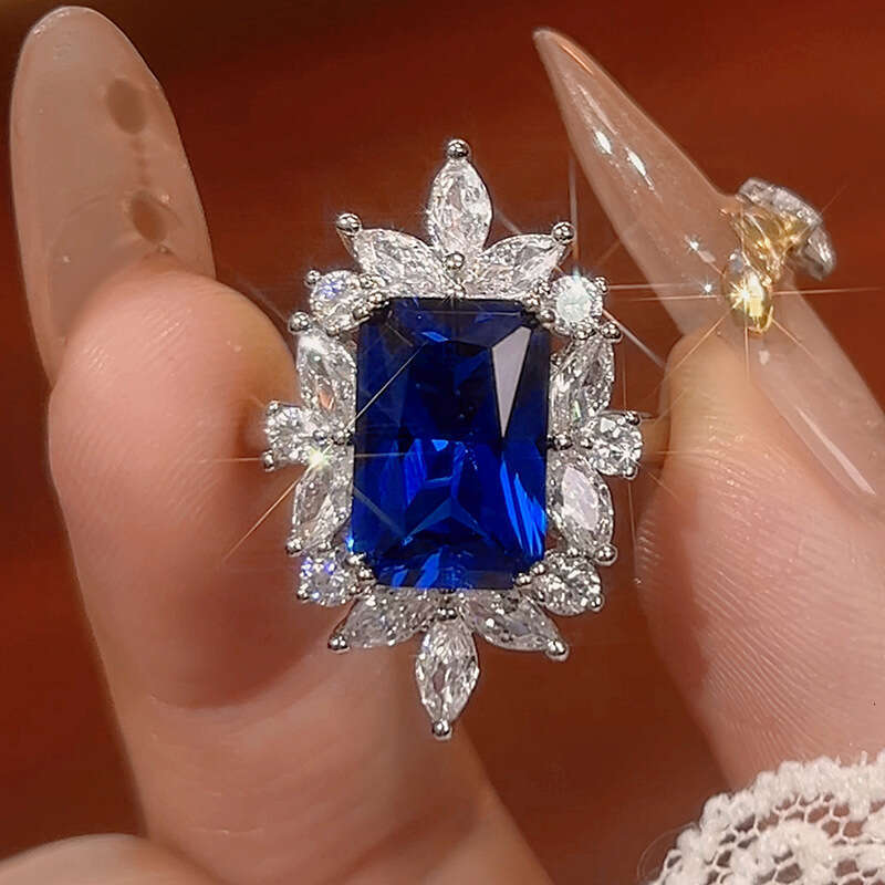 New Set Jewelry Earrings Ring Accessories For Women Colorful Gem Square Red Blue Fashion 021