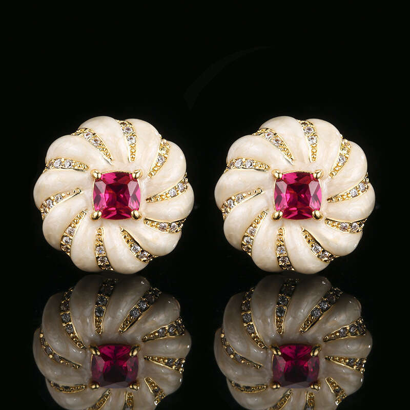 Hua Youmei Jewelry Set Decorative Earrings Necklace Ring Luxurious Palace Style Enamel Square Women's Model 8Bf