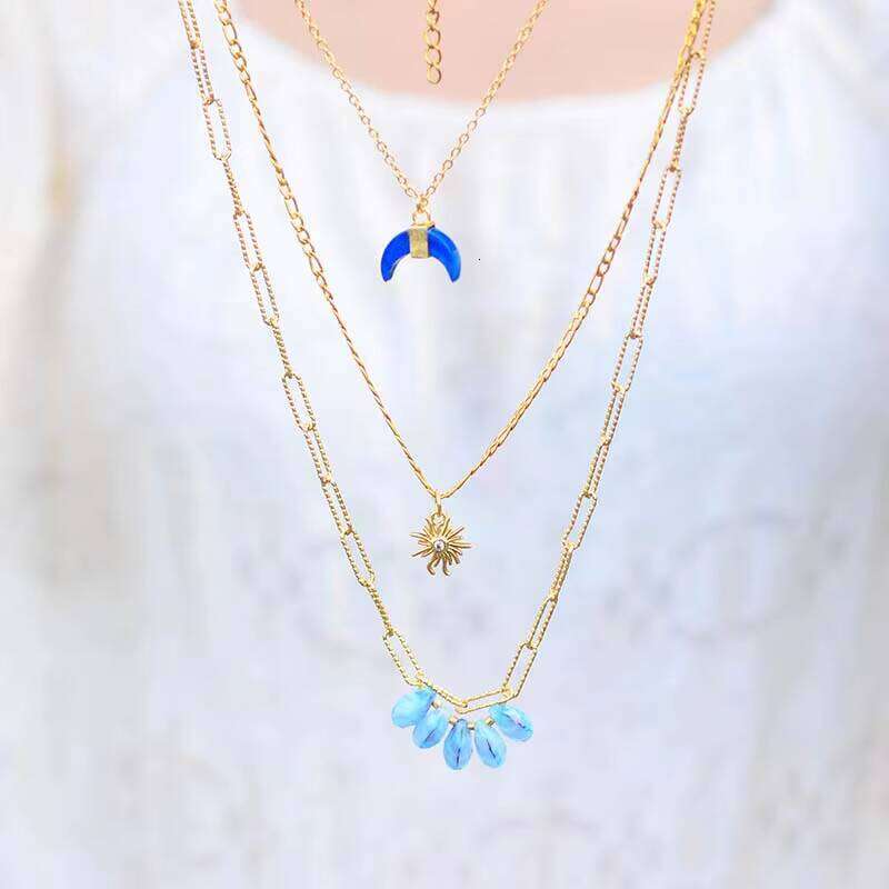 Lapis Lazuli Bohemian Pendant Copper Chain 3-Layer Necklace