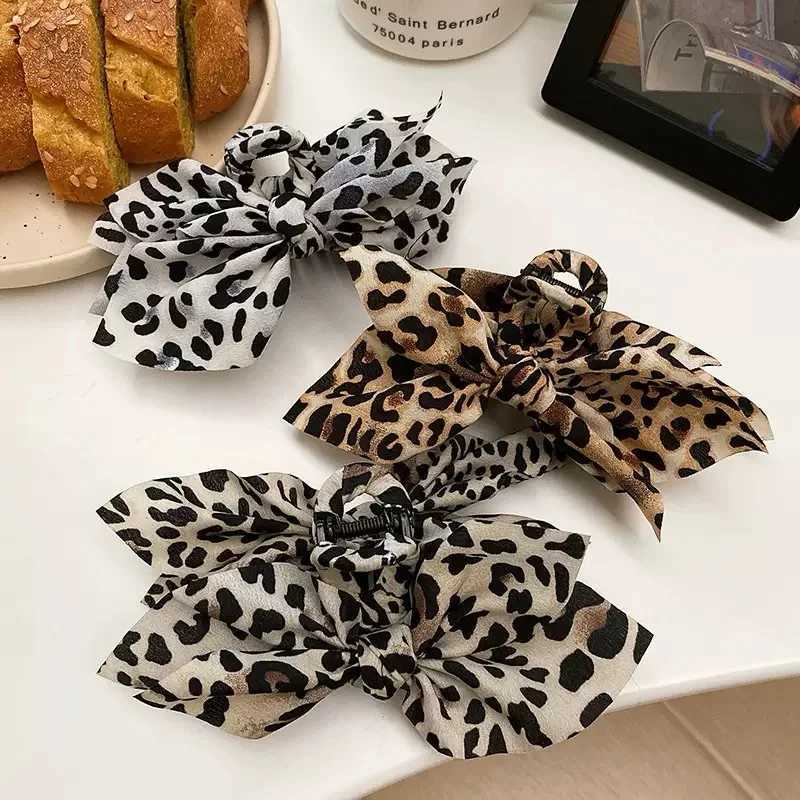 Retro Temperament Leopard Print Fabric Double-Sided Bow Clip High-End Hair Accessories For Women Z250707