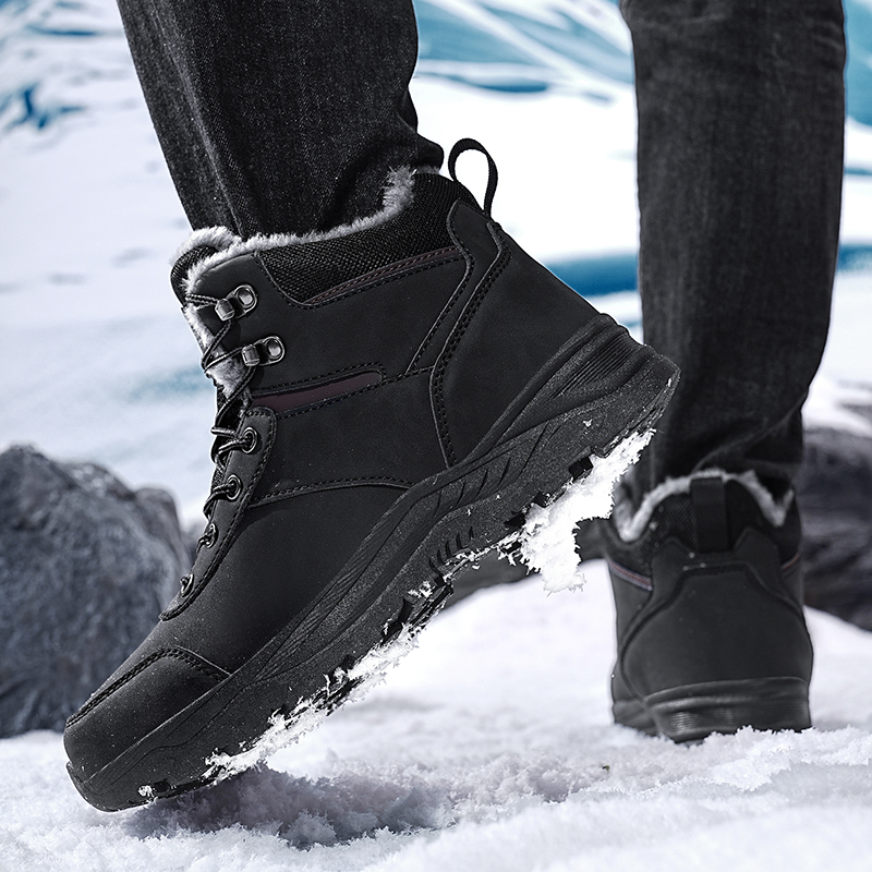 Warm Winter Fleece Outdoor Shoes with Anti-Slip Outsoles - One Button Design Available in Black & Gray & Brown