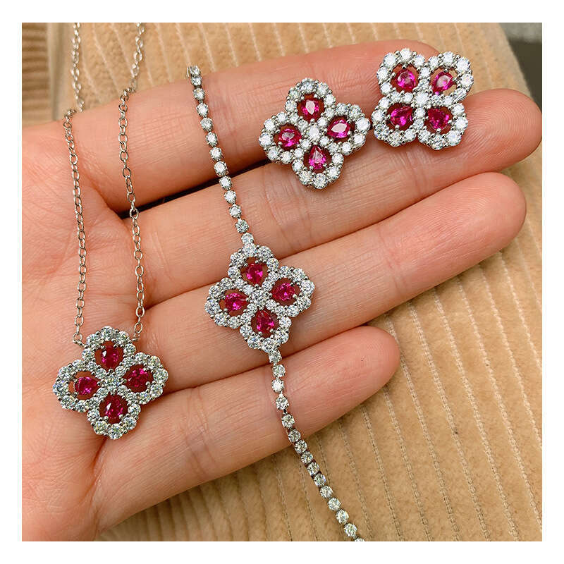 Gold-Plated Copper Necklace And Faux Red Square Bracelet Mother's Day Gift Gemstone Jewelry Set For Women Aa6