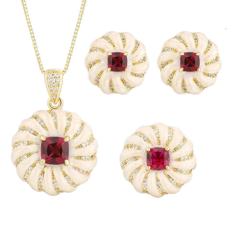 Hua Youmei Jewelry Set Decorative Earrings Necklace Ring Luxurious Palace Style Enamel Square Women's Model 8Bf