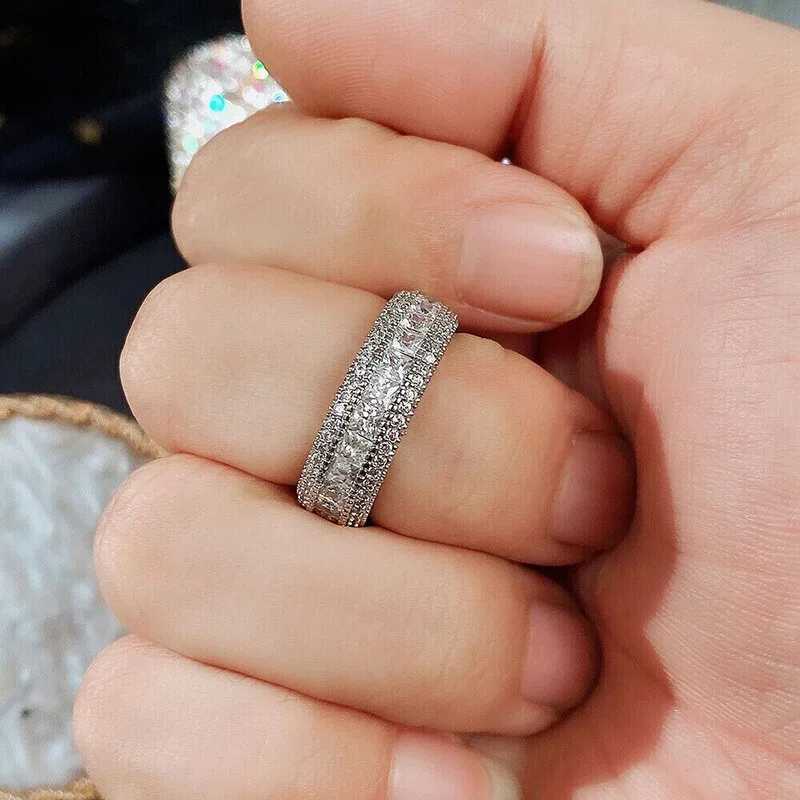 925 Sterling Silver Square Cubic Zirconia Crystal Rings for Women Wedding Engagement Party Luxury Accessories Fashion Jewelry XJ250707