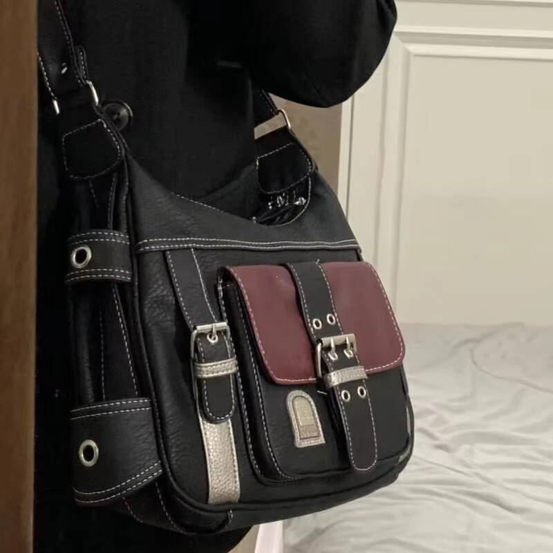 Y2K Vintage Crossbody Womens Tote High Quality PU Leather Shoulder Hip Hop Messenger Bag Female Large Handbag Commuter ddmynov
