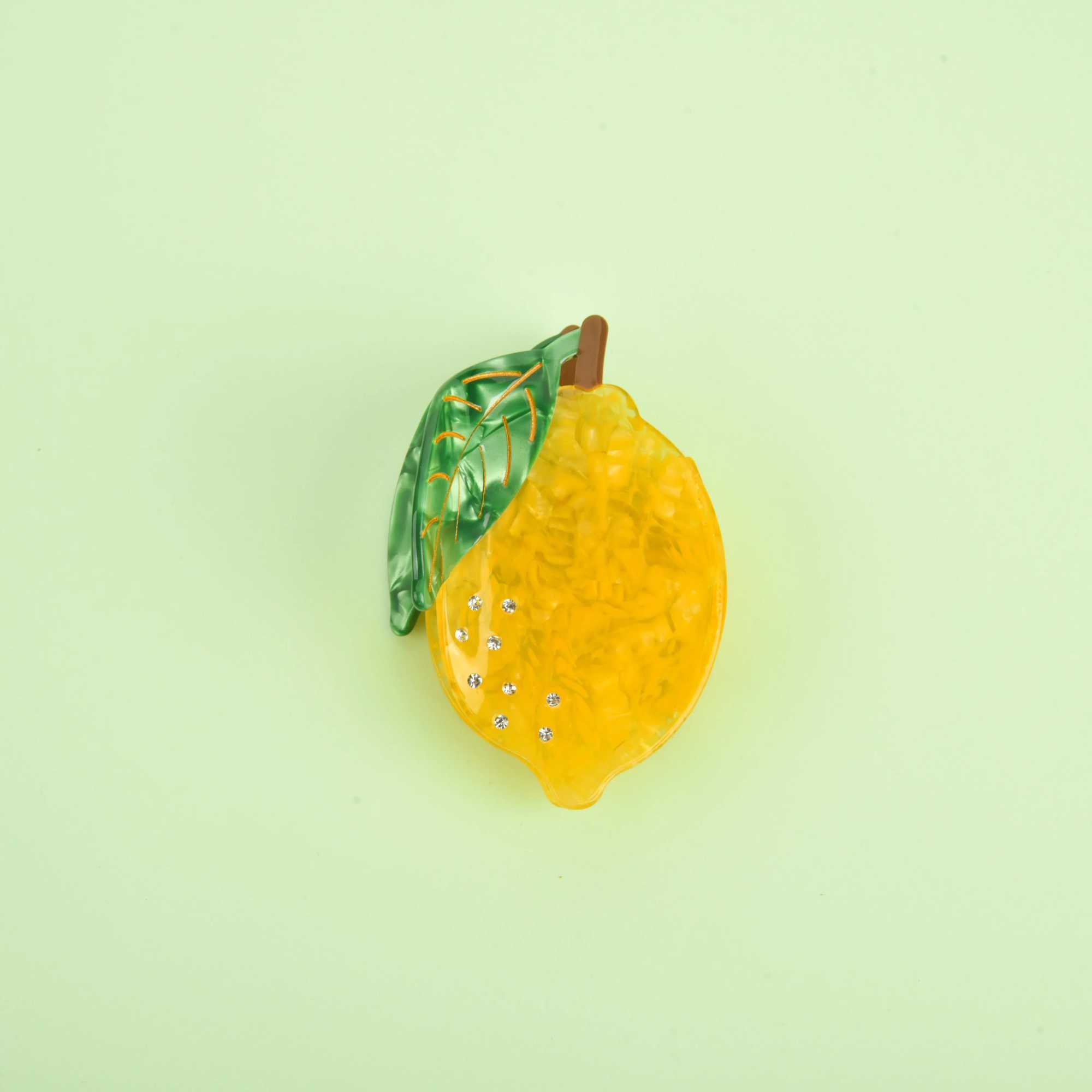 2023 New Style Rhinestone Fruit Lemon Acetate Hair Claw Light Luxury Eco-Friendly Claw Clip for Women Girls Hair Accessories Y250707