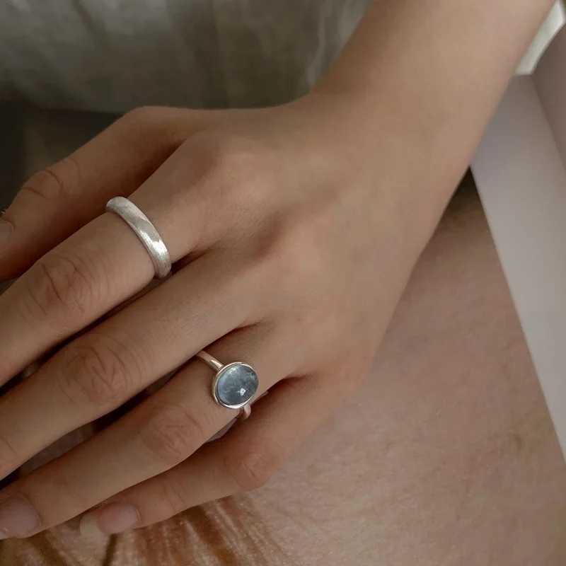 925 Sterling Silver Rings For Women Blue Stone Narrow Simple Minimalist Open Adjustable Finger Rings Fashion Band Female Jewelry XJ250707