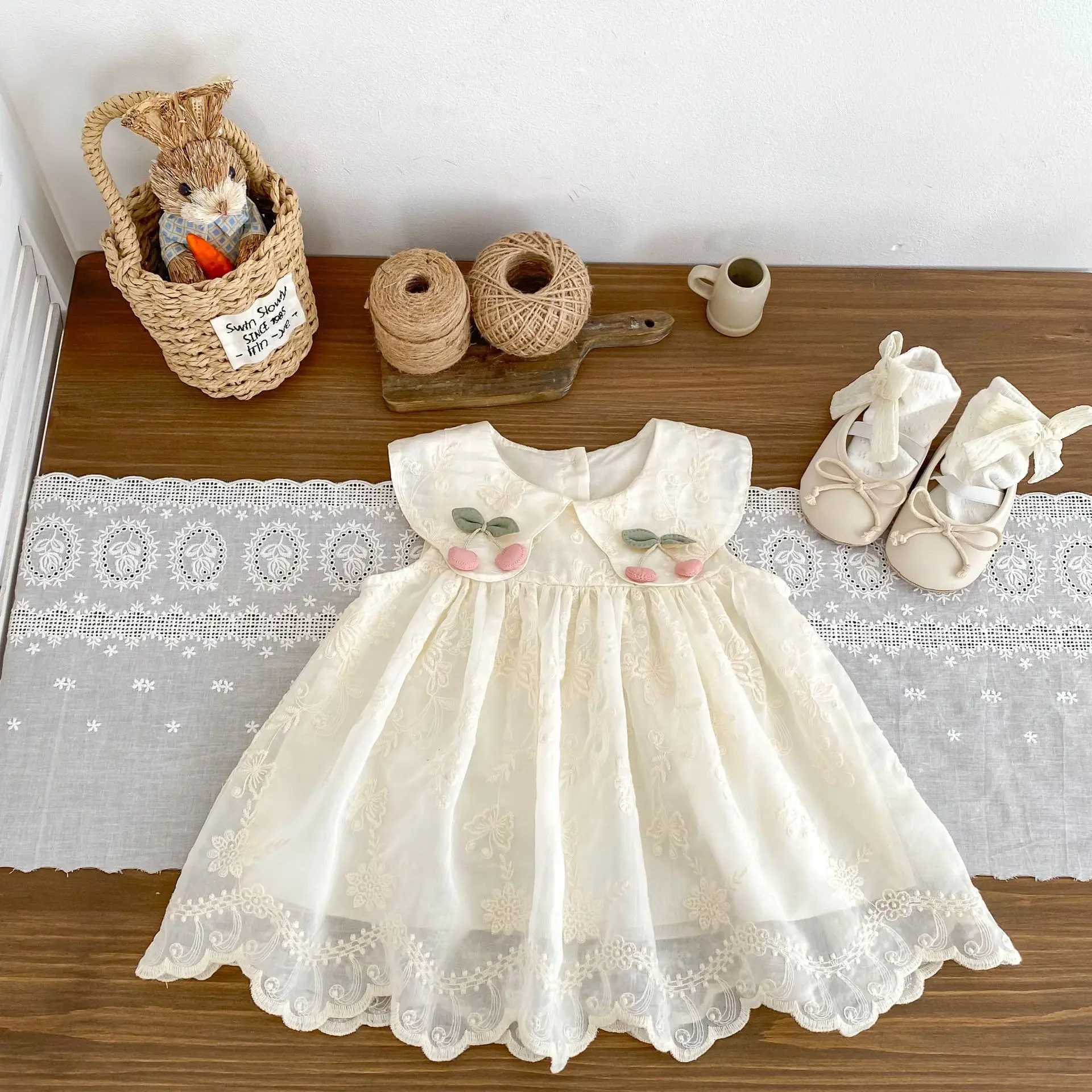 New Summer Dress for Girls Sweet Flower Embroidered Princess Skirt Lotus Leaf Edge Sleeveless Tank Top Skirt for Baby Girls R250707