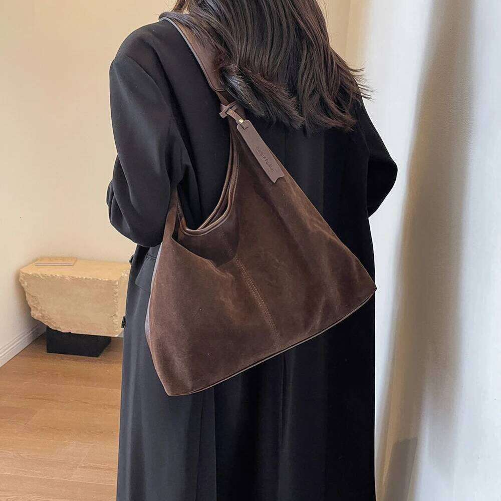 Women Suede Hobo Vintage Shoulder Bag Autumn Winter Handbag Solid Color Large Capacity Shopping Bags Purse for Ladies Totes