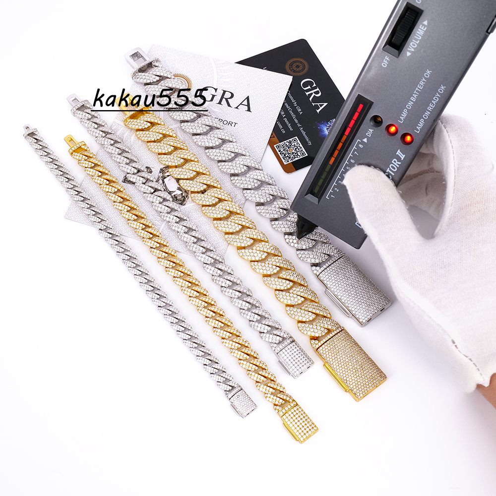 Wholesale Custom High Quality Men Hip Hop Jewelry 8-20mm Vvs Diamond Mossanite Moissanite 925 Silver Cuban Link Chain Bracelet
