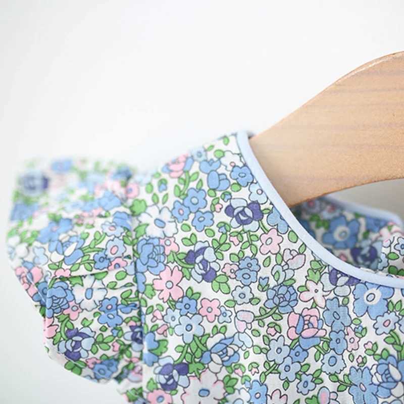 Summer New Blue Floral Baby Girl Dress Sweet Bow ChildrenS Sleeveless Clothes (9 Months - 4 Years Old) R250707