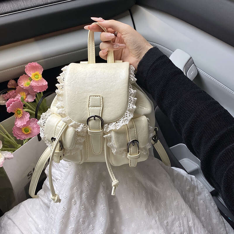 Fashion Small 2025 High-End Lace Trim Niche Design Creative Backpack Korean Free shipping Style Internet Celebrity