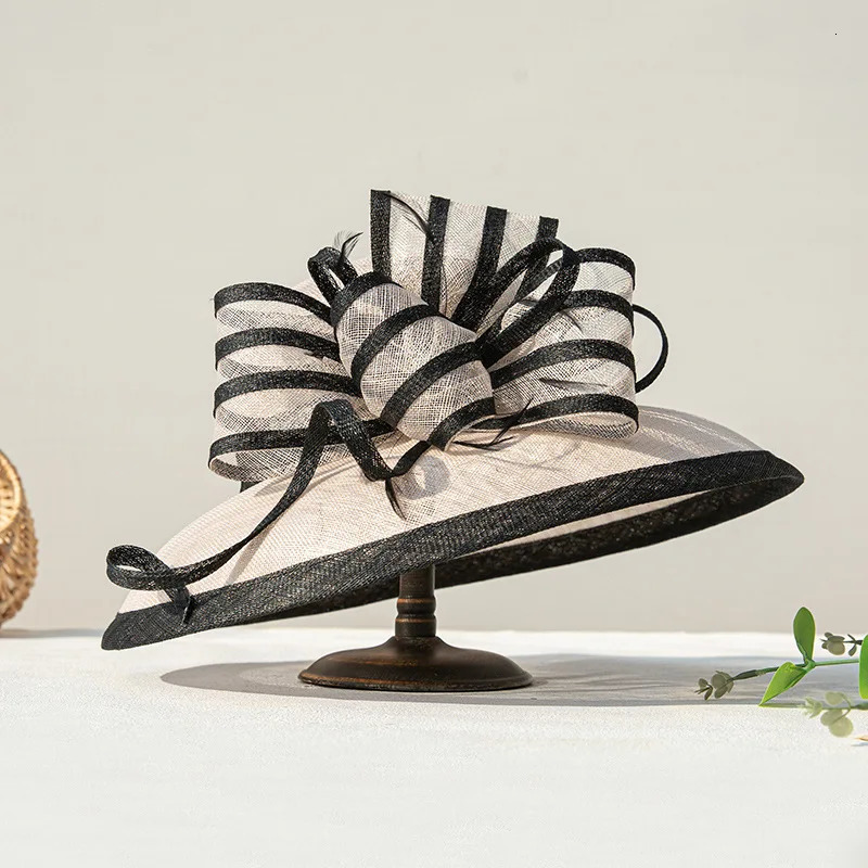Elegant Female Sinamay Bowler Hat with Flower Feather for Women Perfect Wedding Cocktail Tea Party Kentucky Visor Bucket Cap 250707