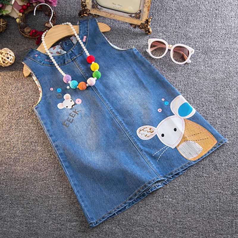 Cartoon Mouse Embroidery Little Girls Summer Denim Dress Cozy Sleeveless A-line Kids Dresses For Toddler Girl Clothing 2-6 Years R250707