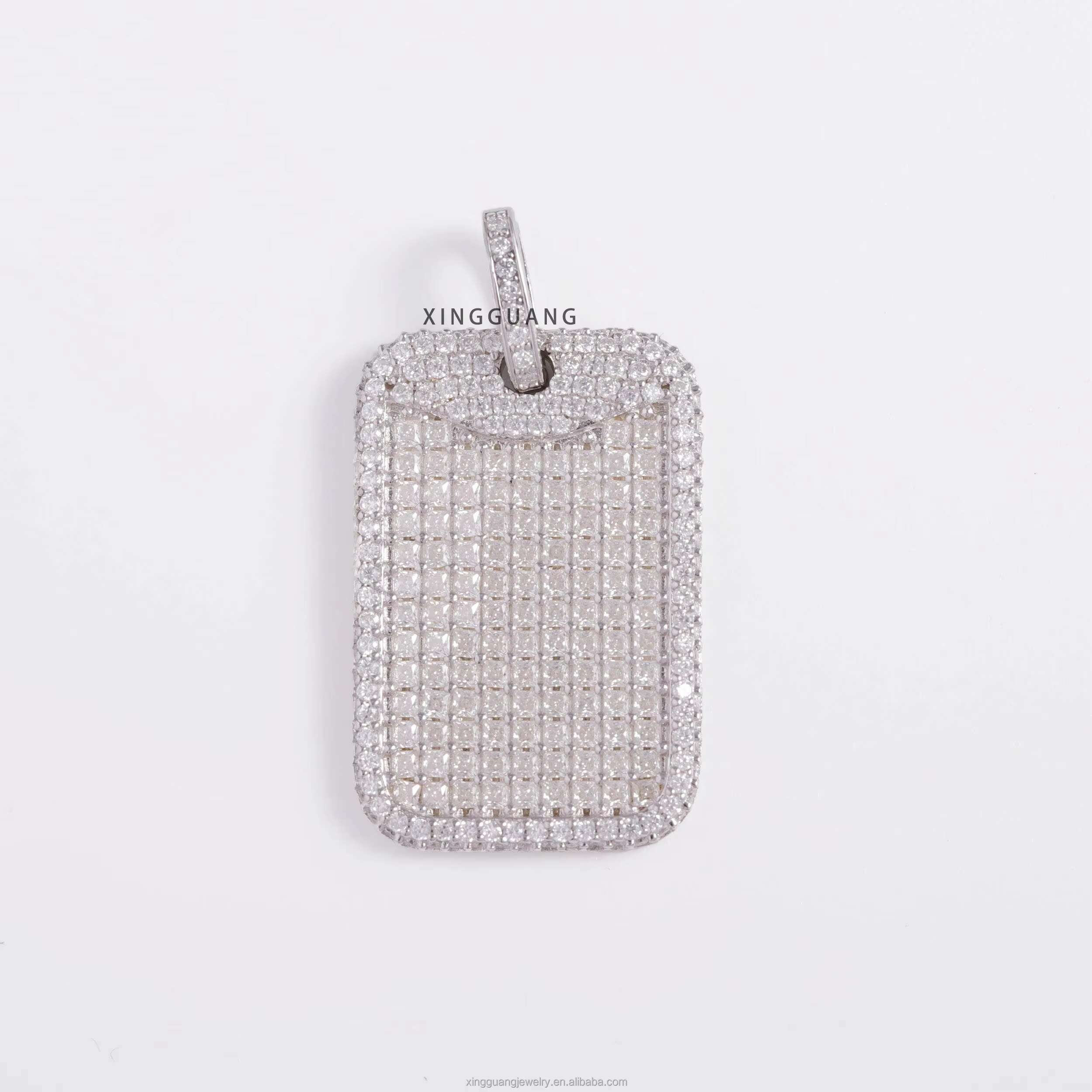 Customized Tag Pendant Rope Chain White Gold Plated 925 Silver Iced Out VVS Moissanite Diamonds Hip Hop Pendant Dog Tag Necklace