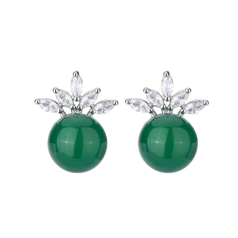 Autumn Winter New Jewelry Set Natural Imperial Green Chalcedony Evening Chain Earrings High-End Luxurious Versatile Women's 54E