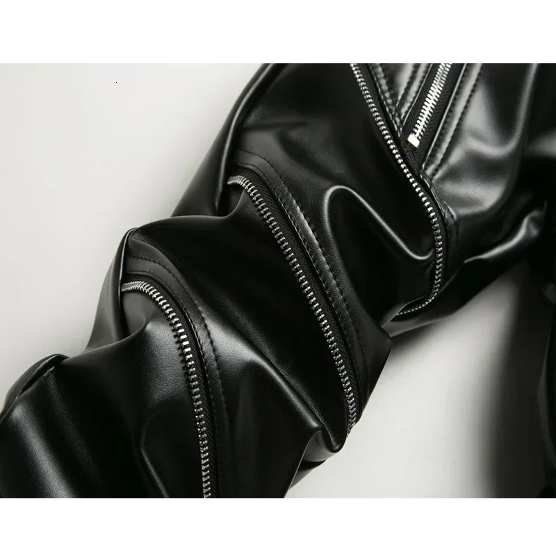 Winter Men Skinny Biker Pu Leather Pants High Street Fashion Motorcycle Trousers for Male Stage Club Wear 250704