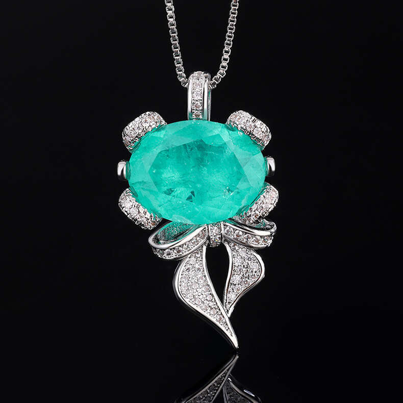 Pendant Set Imitation Gemstone Paraiba Emerald Adjustable Ring Jewelry For Women 280