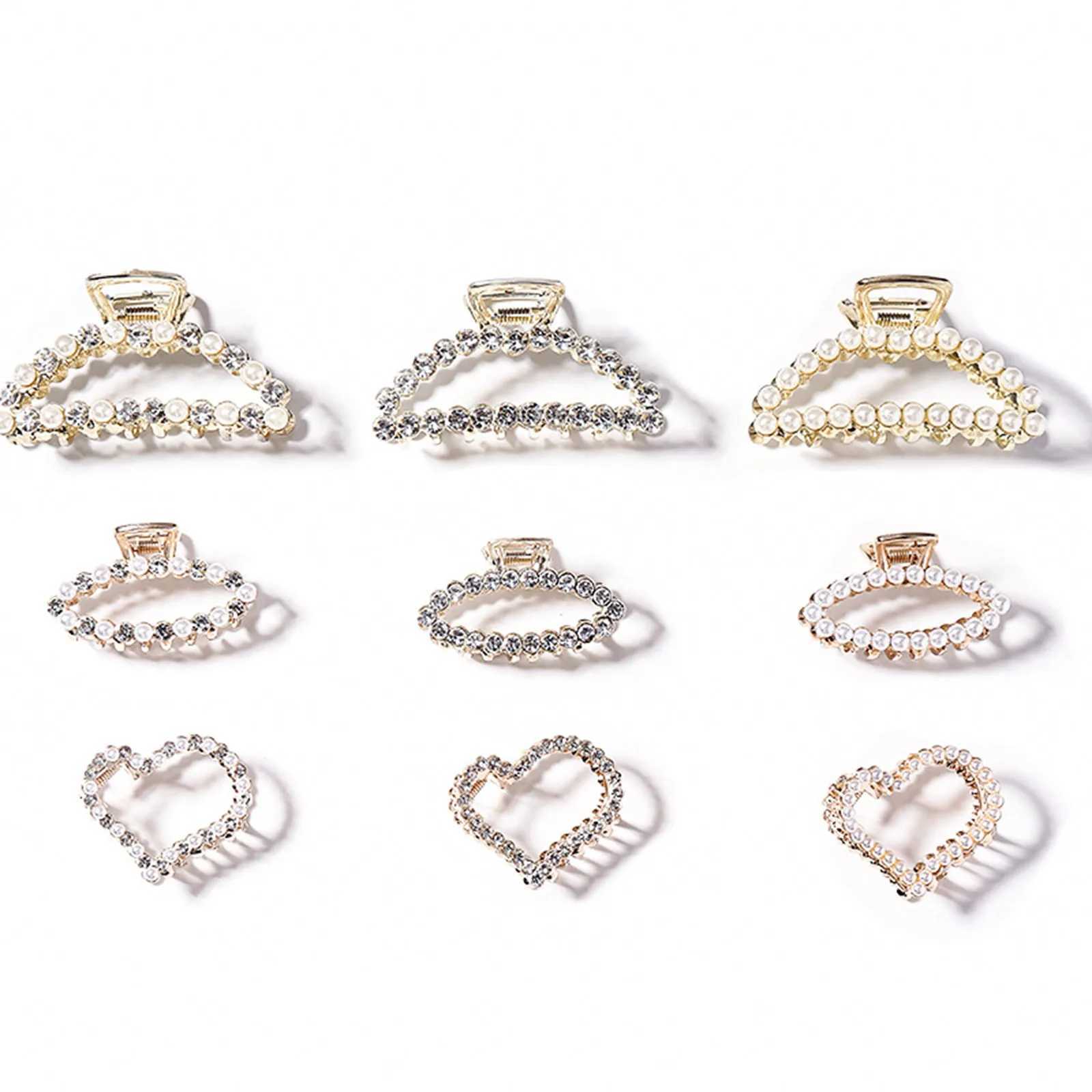 Women Girls Pearls Solid Beads Hair Claws Elegant Metal Barrettes Headwear Hairpins Horsetail Hair Clips Hair Crab Accessories Y250707