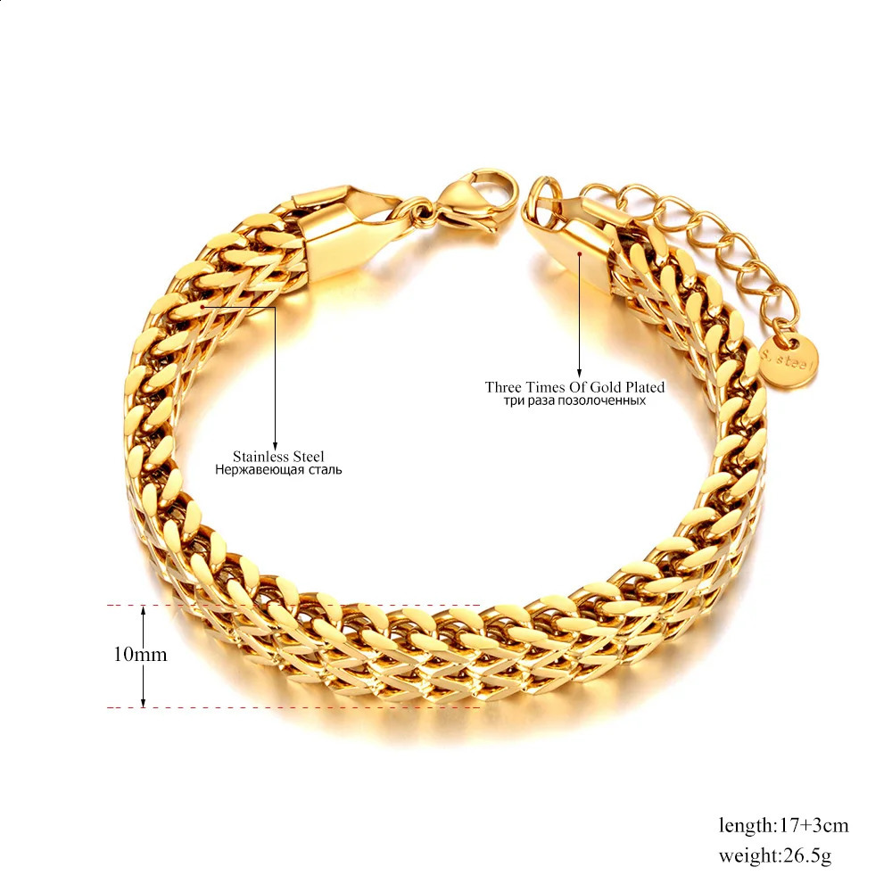 Locker Real Gold Plated Stainless Steel Cuban Link Chain Bracelet Bangle For Women Men Punk Statement Jewelry B23052 250707